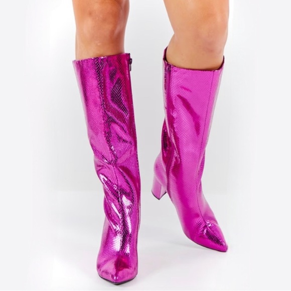 INC Paiton Metallic Berry Pink Snake Knee High Heeled Barbie- core boots… - Picture 12 of 16